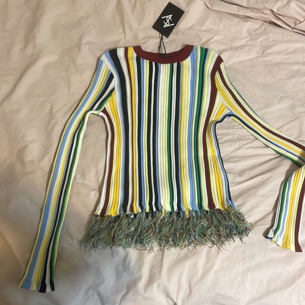 NWT Sara Navon Striped Sweater with Fringes size M (runs small)